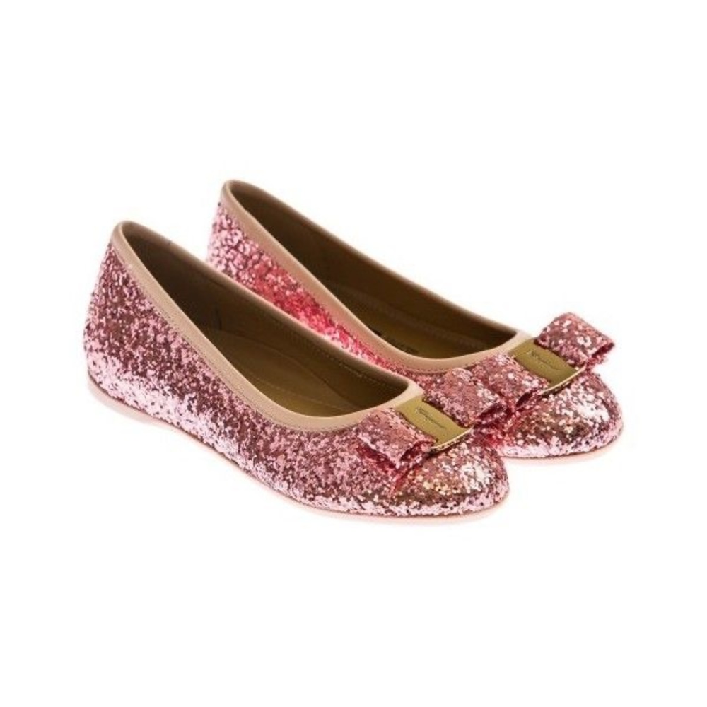 Salvatore Ferragamo Girls PinkGlitter Ballet Flats